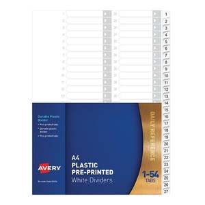 Dividers: Avery Dividers A4 1-54 Tab White Pp