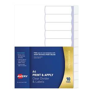 Dividers: Avery Indexmaker A4 10 Tab Clear With Easy Apply Label L7455-10