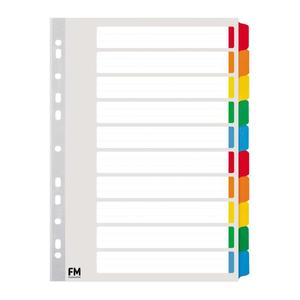 Dividers: FM Indices A4 10 Tab Colour Reinforced Cardboard