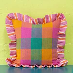 Cushions: Tutti Scramble Gingham Linen Cushion with Frills