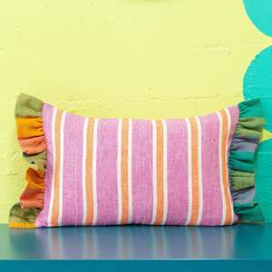 Tutti Fizzy Stripe Pink & Scramble Gingham Linen Cushion