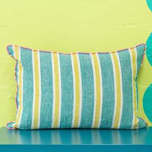Tutti Fizzy Stripe Green Linen Cushion