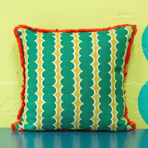 Cushions: Tutti Swizzle Green Linen Cushion with Trim