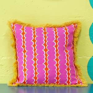 Cushions: Tutti Swizzle Pink Linen Cushion with Trim