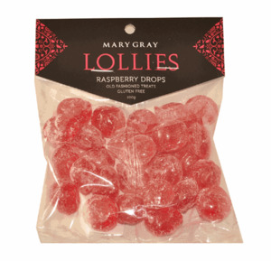Products: Mary Gray Raspberry Drops - 100gm Bag Mary Gray