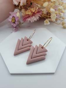 Pink art deco gold hoops