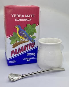 Pajarito, White Ceramic cup maté set - Mate Guru