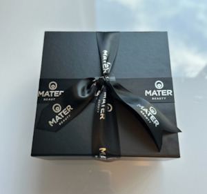 Deluxe gift packaging / MATER Beauty branded gift box with ribbon