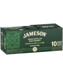 Premixed : Wa: Jameson Dry & Lime 6.3% 10pk cans - Premixed-Whisky : Waipu Liquor Centre - Jameson 6.3 10pk cans