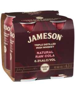 Jameson & Raw Cola 6.3% 375ml 4pk cans - Premixed-Other : Waipu Liquor Centr&hellip;