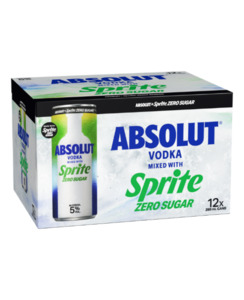 Absolut & Sprite Zero Sugar 250ml 12pk cans - Premixed-Vodka : Waipu Liquor &hellip;