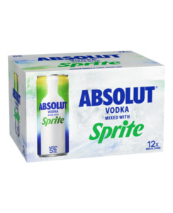 Premixed : Wa: Absolut & Sprite 250ml 12pk cans - Premixed-Vodka : Waipu Liquor Centre - Absolut & Sprite 12pk