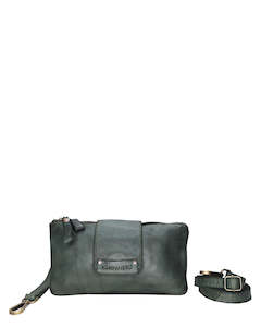 Cross Body Bag: Kompanero Jonah Green Leather Crossbody/Clutch Bag