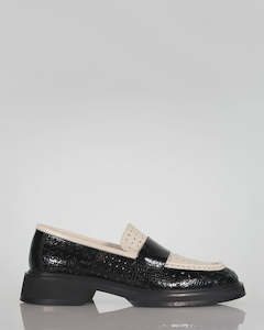 Heels: Minx Calypso Black Vanilla Perf Patent Leather Loafer