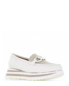 Brogue: Alfie & Evie Hitch White/Grey Leather Loafer