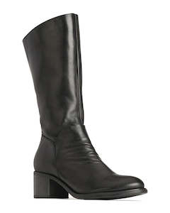 Mid Heels: EOS Rochelle Black Leather Calf Boots