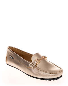Flat Shoes: Andacco 3586 Gold Metalic Leather Casual Moccasins