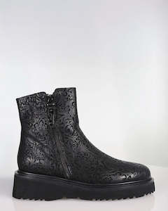 Winter: Minx Emerson Black Floral Emboss Leather Ankle Boots