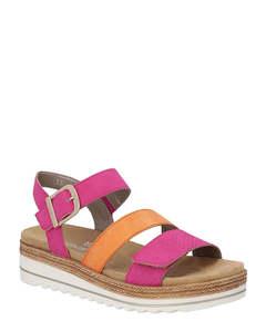 Sandals: Remonte D0Q55-31 Pink/Orange Vegan Wedge Sandal