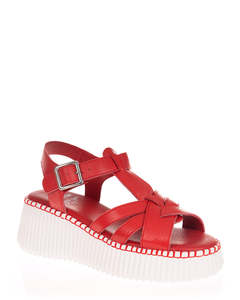 Sandals: Minx Capri Tomato Red Leather Platform Wedge