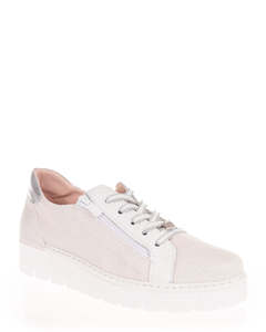 Low Back Sneakers: Jose Saenz 2001 DBGM Blanco-Plata Diamante Mesh Leather Sneaker