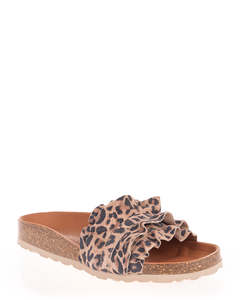 Flat Shoes: Verbenas Rocio Leopardo Grande Leather Slide