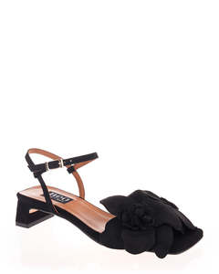 Neo 25084 Black Suede Leather Flower Shoe