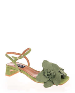 Heels: Neo 25084 Green Suede Leather Flower Shoe