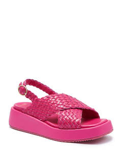Footwear: Minx Tangle Hot Pink Leather Woven Sandal
