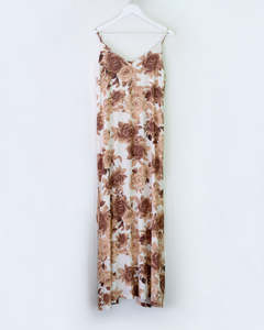 Haris Cotton 6940 Printed Dress Brown Roses