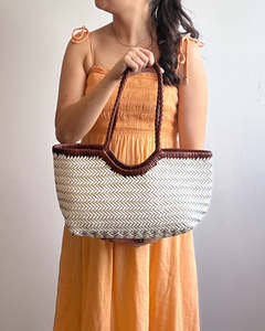 Handbags: Minx The Grove Tote Bag Ivory/Cinnamon Brown Weave