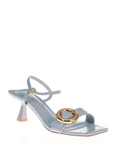 Low Heels: Hael & Jax Intellect Steel Blue Leather Court Sandal
