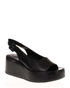 Slingbacks: Hogl 7-1025 Black Leather Wedge Sandal