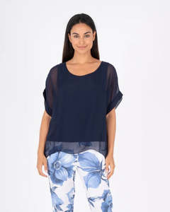 Blousers Tops: M Made in Italy Woven Navy Top