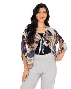 Blousers Tops: M Made in Italy Woven Cardigan Navy Waves