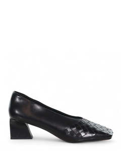 Mid Heels: Minx Valentina Black Leather Court Shoe
