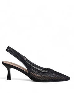 Mid Heels: Minx Mist Black Mesh Slingback