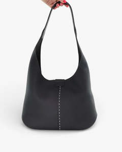Minx Hip Stitched Bag Black Milled Leather Bucket Bag
