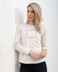 Blousers Tops: X.LAB X Box Tee Bone/Black Long Sleeved Tee