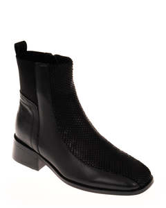 Ankle Boots: Minx Strider Black Emboss Leather Ankle Boot