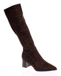 Mid Heels: Minx Monica Cafe Leopard Suede Microstretch Long Boot