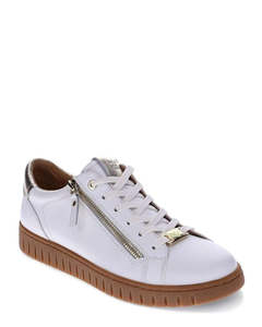 Low Back Sneakers: Mia Vita Luna White/Tan Leather Sneaker
