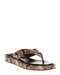 Flats Sale: Hael & Jax Dignified Neutral Snake Leather Wedge Jandal