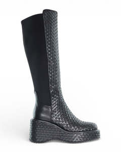 Minx Akira Weave Black Leather Platform Long Boot