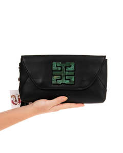 Desti Saint Imperial Grace Black Leather With Jade Envelope Bag