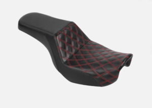 Mavs Parts: MAVSMP Step Up Seat Red Diamond Stitching - Fits Harley Dyna models 2006-2017