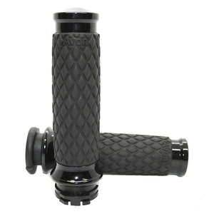 Avon Grips: DIA-65-ANO AVON GRIPS BLACK ANODIZED DIAMOND CONTOUR GRIPS - DIA65ANO FOR SELECT HARLEY-DAVIDSON MOTORCYCLES