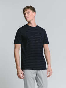 No Excess: No Excess - Crewneck Pin Stripe T-Shirt - Deep Blue
