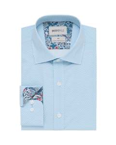 Shirts: Brooksfield - Easy Care Stretch Performance Shirt - Green Aqua Geo