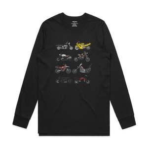 Isthatso Graphic T Shirts: Isthatso Cotton Graphic Long Sleeved Tee - Movie Motorcycles - Black